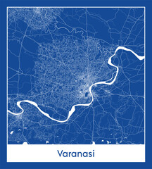 Varanasi India Asia City map blue print vector illustration