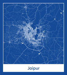 Jaipur India Asia City map blue print vector illustration