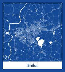 Bhilai India Asia City map blue print vector illustration