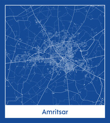 Fototapeta premium Amritsar India Asia City map blue print vector illustration