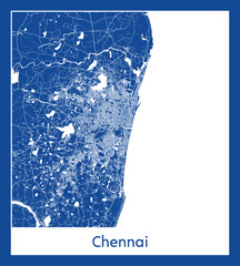 Chennai India Asia City map blue print vector illustration