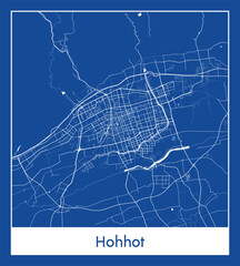 Hohhot China Asia City map blue print vector illustration