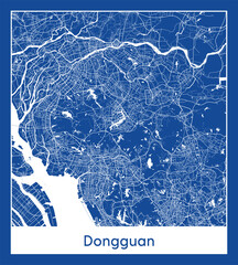 Dongguan China Asia City map blue print vector illustration