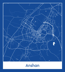 Anshan China Asia City map blue print vector illustration