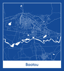 Baotou China Asia City map blue print vector illustration