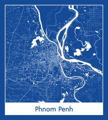 Phnom Penh Cambodia Asia City map blue print vector illustration