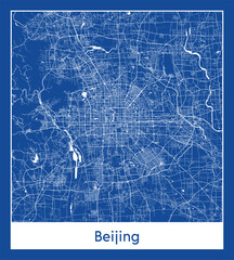 Beijing China Asia City map blue print vector illustration