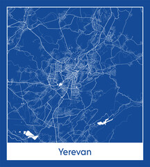 Yerevan Armenia Asia City map blue print vector illustration