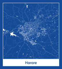 Harare Zimbabwe Africa City map blue print vector illustration