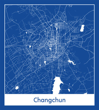Changchun China Asia City map blue print vector illustration