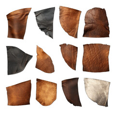 Piece of worn-out leather isolated on transparent background