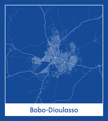 Bobo-Dioulasso Burkina Faso Africa City map blue print vector illustration