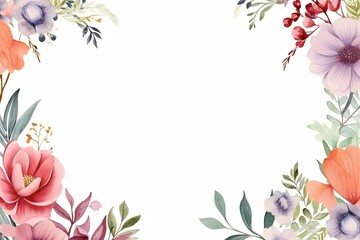 Fototapeta na wymiar watercolor of flowers frame botanical border organic decorated on white background
