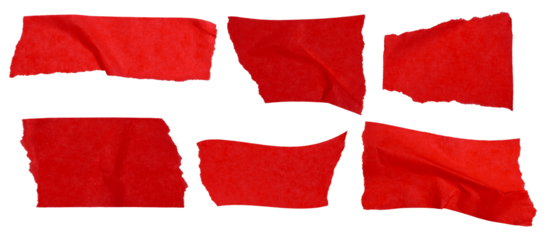 Set of pieces of red paper tape on a blank background.