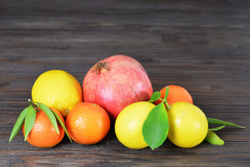 Fruit collection on rustic wooden background. Healthy eating concept