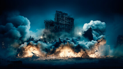 Massive explosion in multistory building - obrazy, fototapety, plakaty