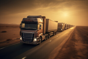 Convoy At Dawn: Trucks On the Horizon