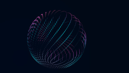 Collection of bright dots on a dark background. Abstract sound wave of particles. Data network. 3D rendering.