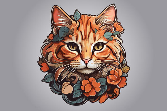 Modern of cats and flowers Ai generated art