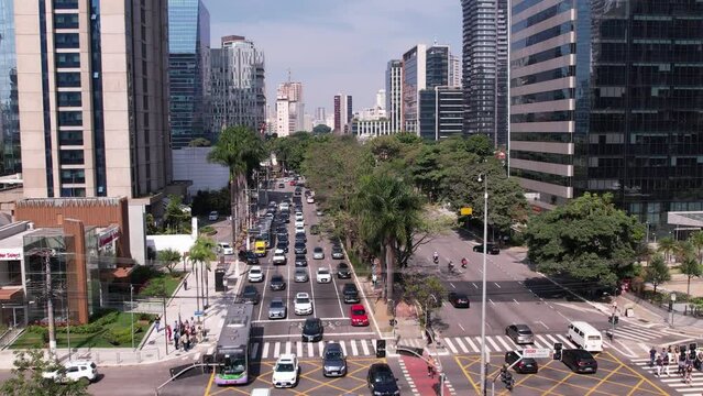 S&atilde;o Paulo, Brazil - 03, 2025: Aerial view of Avenida Brigadeiro Faria Lima, Itaim Bibi. Iconic commercial buildings in the background. With mirrored glass