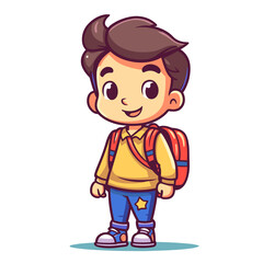 Obraz na płótnie Canvas Cute Boy Going To School , Cartoon , Illustration, Cartoon PNG