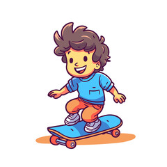 Cute Boy Playing With Skateboard , Cartoon , Illustration, Cartoon PNG
