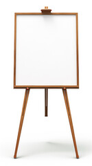 Wooden easel with blank canvas on a white background
