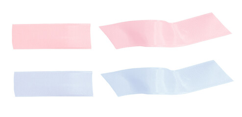 Blue and pink ribbons on a blank background.