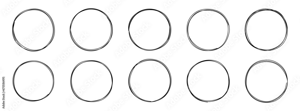 Aufkleber hand drawn circle line frame set. vector circle frames in doodle style. sketch of round or circles e