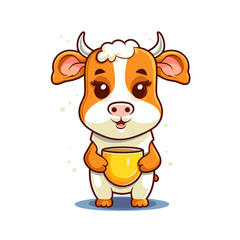 Fototapeta premium Cute Baby Cow Holding Milk , Cartoon , Illustration, Cartoon PNG