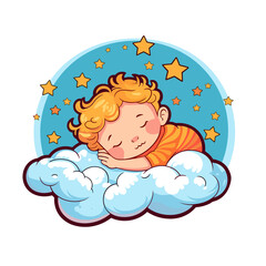 Cute Baby Sleeping On Cloud Pillow , Cartoon , Illustration, Cartoon PNG