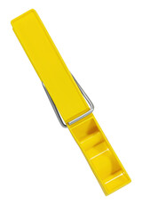 Yellow clothespin on a blank background.
