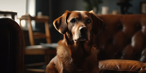 Golden Retriever Sitting In The Living Room