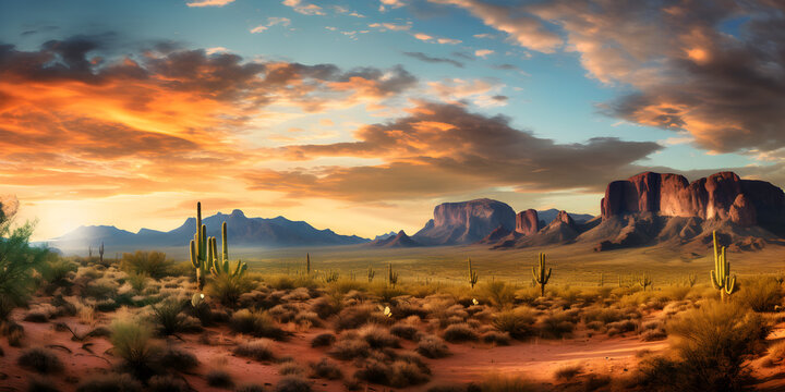 Arizona desert with cactus illustration background © AhmadSoleh