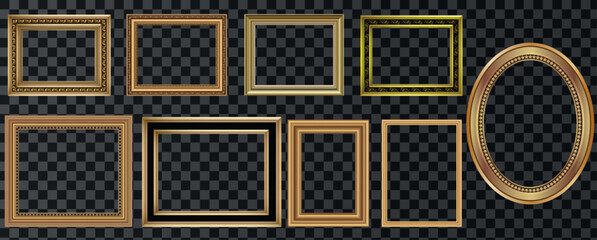 Set of Decorative vintage frames and borders set,Gold photo frame, Vector design decoration pattern style.