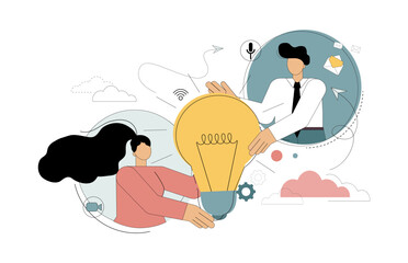 Cooperation and collaboration. Search for ideas. Brainstorm. Effective communication. Teamwork