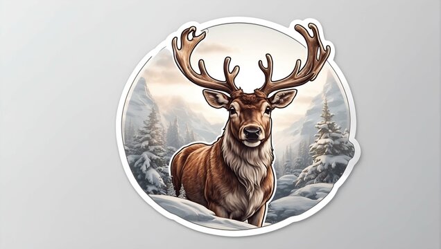 High Resolution Christmas Reindeer Sticker White Outline On White 