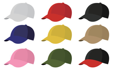 様々な色のキャップ帽子セット - obrazy, fototapety, plakaty