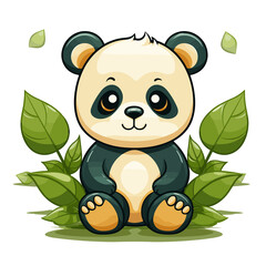 Cute Panda Sitting With Bamboo , Cartoon , Illustration, Cartoon PNG