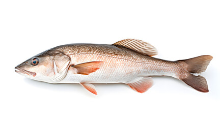 Obraz premium A side view photo of a pollock on white background.