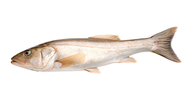 A transparent side view photo of a haddock.