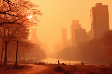 Hazy Silhouette: Central Park in New York during a PM 2.5 haze