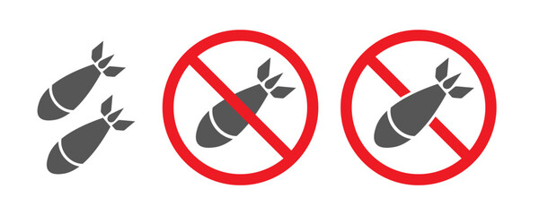 bomb icon, ban bomb, nuclear weapon ban sign, peace symbol, forbidden symbol for bomb. Vector stock