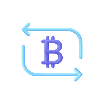 3D Money exchange icon. Concept of currency exchange or cash back. Money conversion. Bitcoin icon.