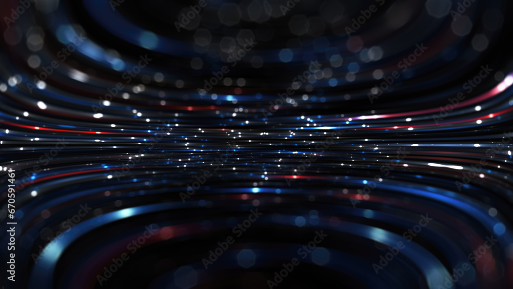 Poster dynamic streaks of light traversing across a black background.