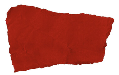 A piece of red crumpled paper on a blank background.