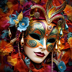 Woman in bright venetian mask