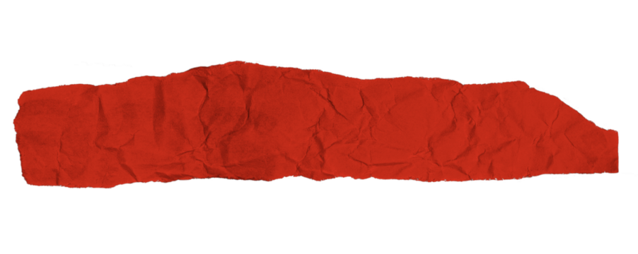 A piece of red crumpled paper on a blank background.