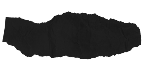 A piece of black crumpled paper on a blank background.