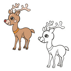 Funny cartoon deer. Cute reindeer. Simple design outline style. You can change color you want. Vector illustration